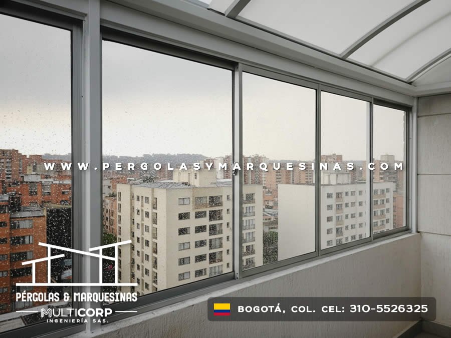 Cerramiento de terraza con ventanas de vidrio y techo curvo de policarbonato en Bogotá, Colombia. Multicorp Ingeniería SAS. Cerramiento de terraza con ventanas de vidrio y techo curvo de policarbonato en Bogotá, Colombia. Multicorp Ingeniería SAS.