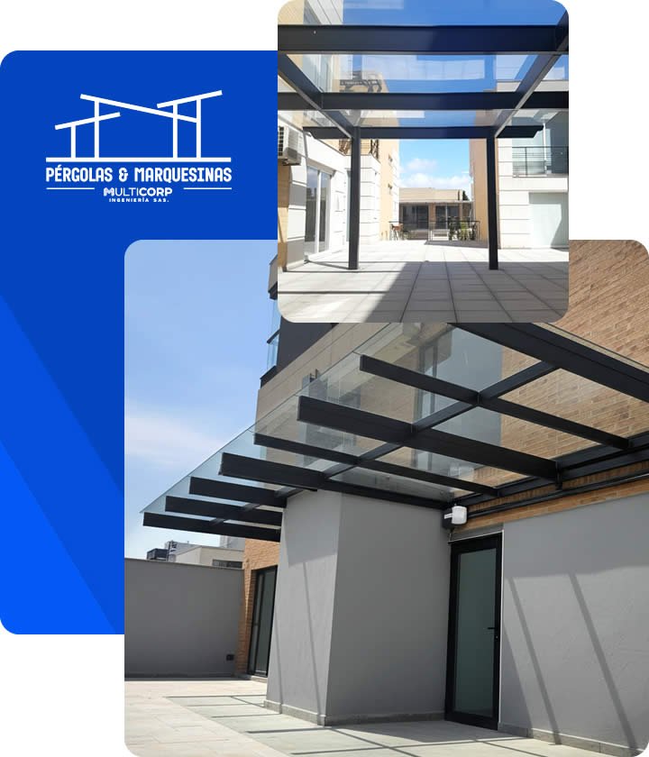 Instalación profesional de marquesinas corredizas modernas en policarbonato para patios y terrazas en Bogotá, Colombia. Multicorp Ingeniería SAS.