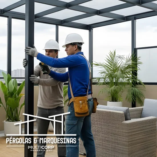 Diseño e instalación de pérgolas metálicas para casas y negocios en Bogotá, Colombia. Multicorp Ingeniería SAS.