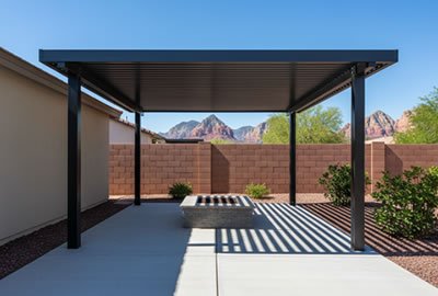 Cubierta metálica sobre pérgola para patio minimalista de casa moderna en Bogotá, Colombia. Multicorp Ingeniería SAS.