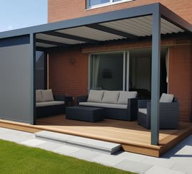 Pérgolas, marquesinas y domos retráctiles para patios, jardines y terrazas de casas modernas en Bogotá, Colombia. Multicorp Ingerniería SAS.